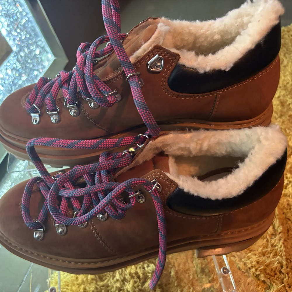 Schutz boots, size 7 1/2, tan with pins shoe strings.